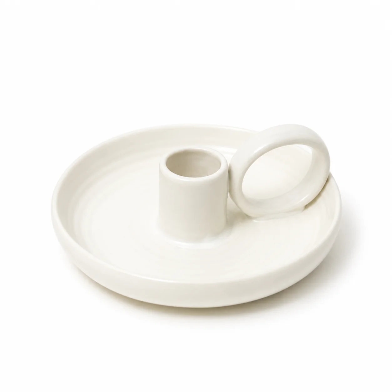 Ceramic Single Candle Holder - White