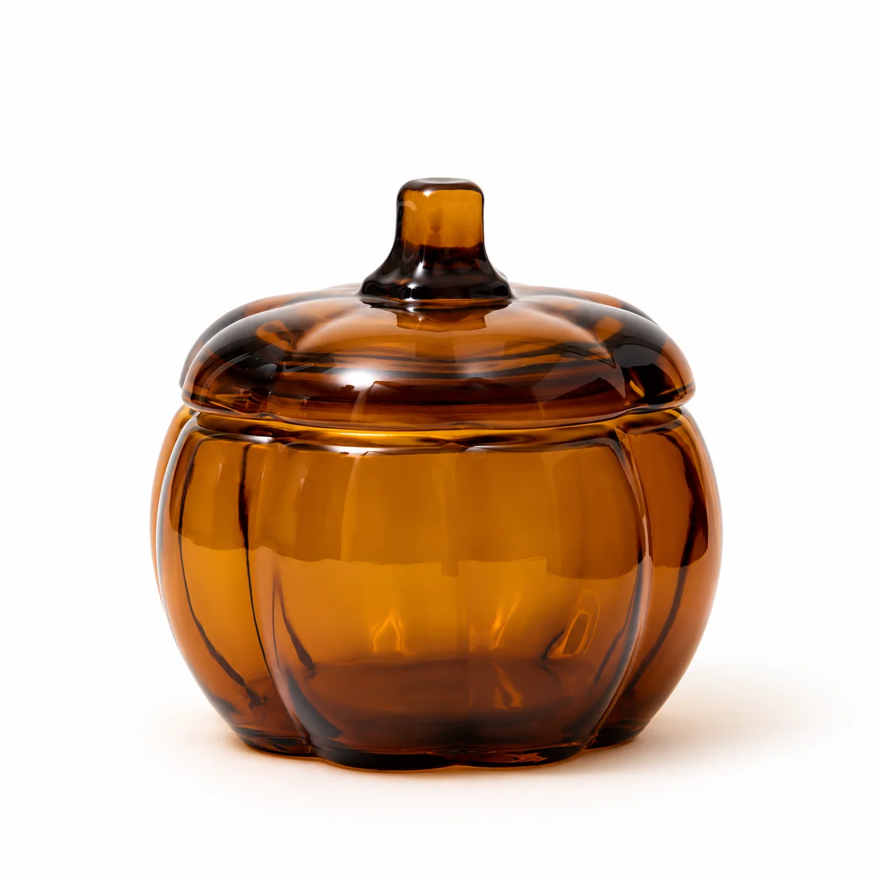 Large Amber Pumpkin Glass Candle Jar