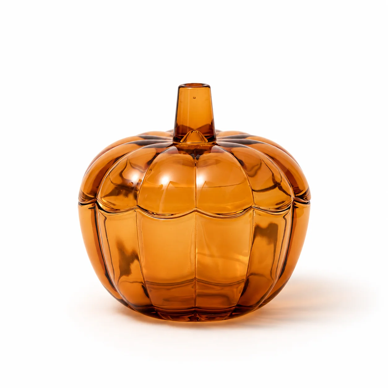 Small Amber Pumpkin Glass Candle Jar