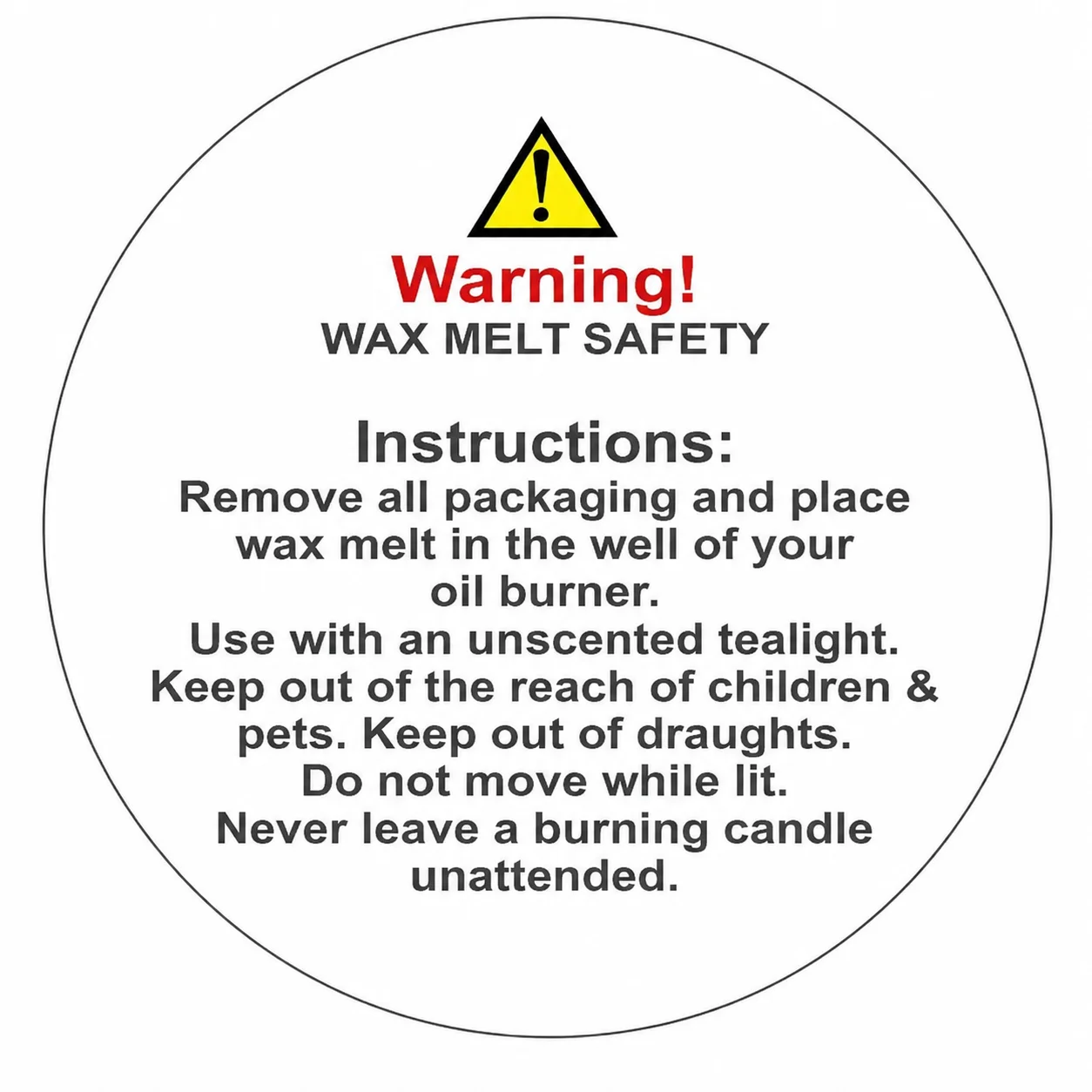 Wax Melt Safety Label - White