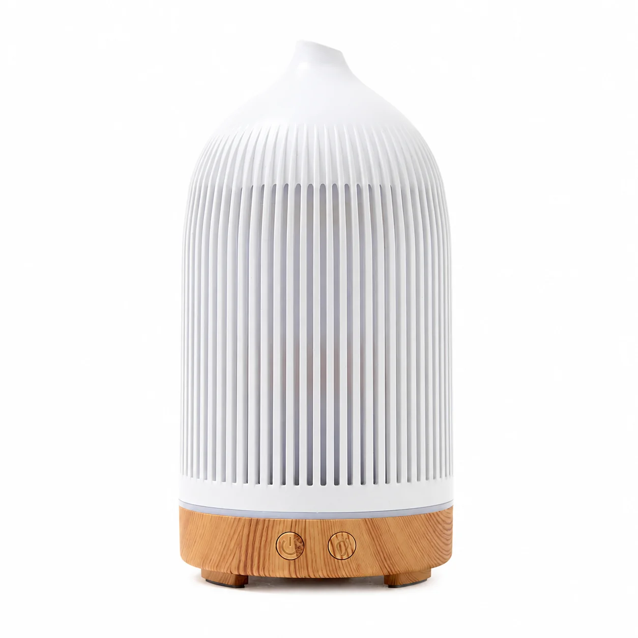 White Plastic Ribbed Electric Aroma Diffuser with Wood Effect