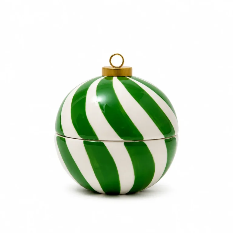 Christmas Green Stripe Bauble Ceramic Candle Jar