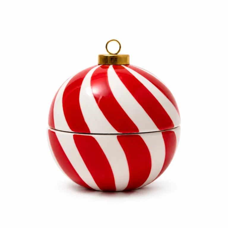 Christmas Red Stripe Bauble Ceramic Candle Jar