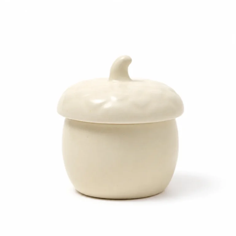Small White Acorn Ceramic Candle Jar